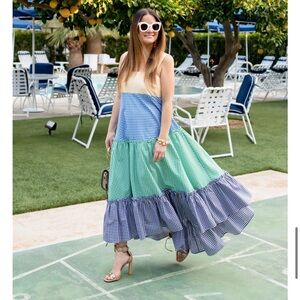 M.D.S. STRIPES Tiered Yellow/Blue/Green Tank Maxi Dress 4